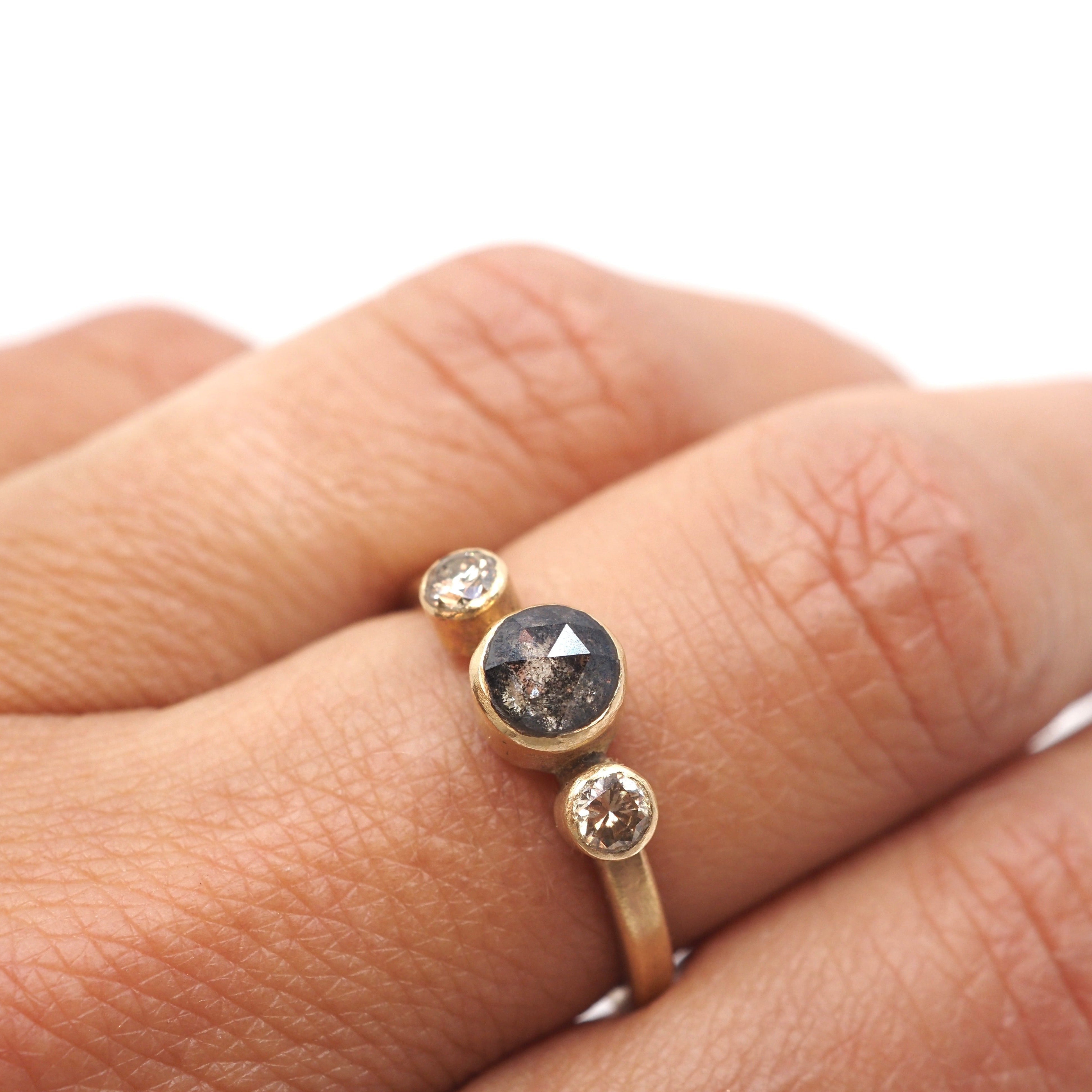 LFJ Salt & Pepper Diamond Ring set with Two Champagne Diamonds