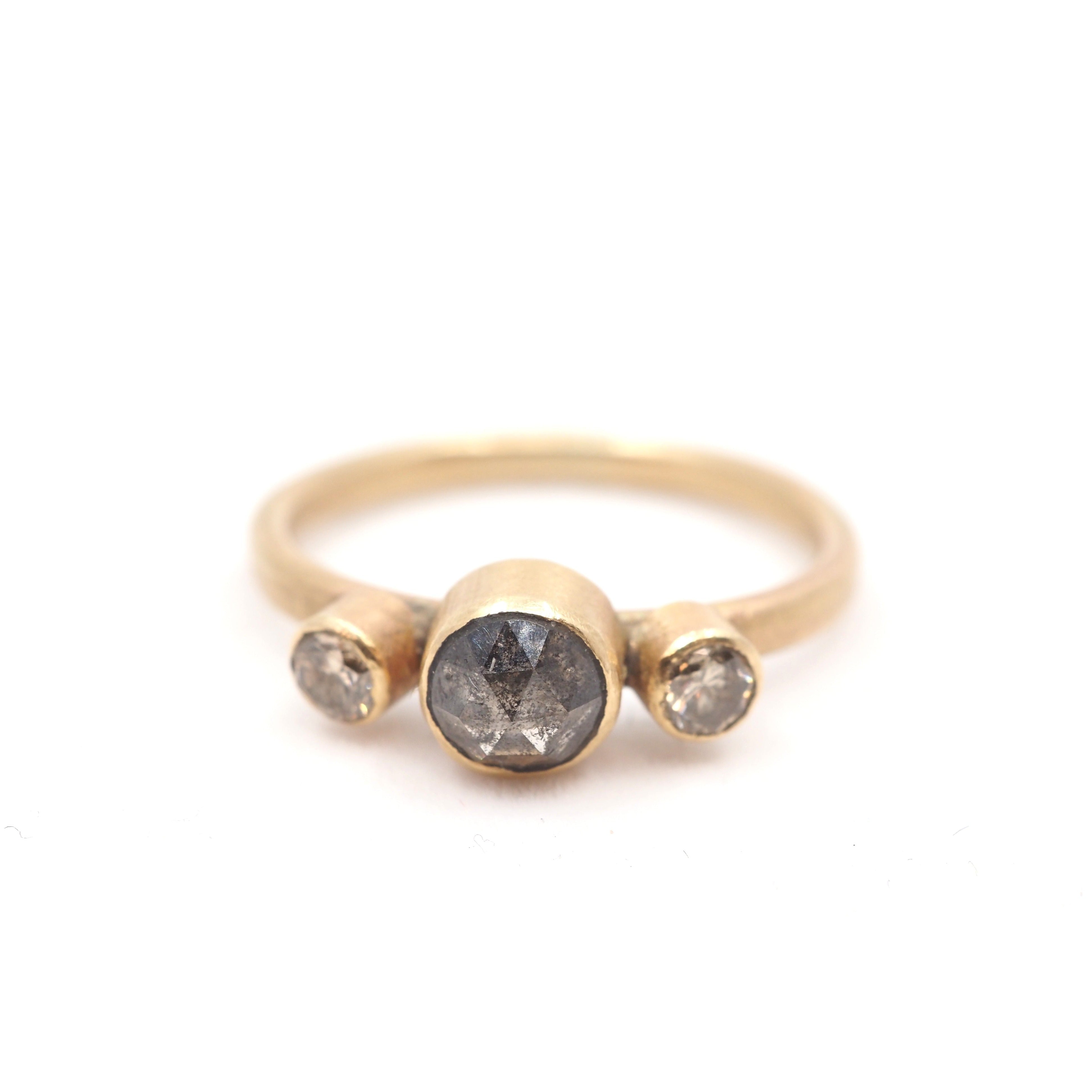 LFJ Salt & Pepper Diamond Ring set with Two Champagne Diamonds