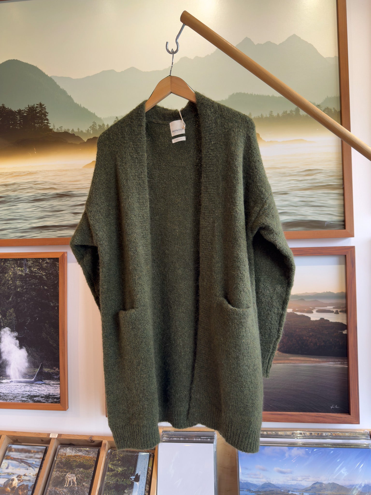 Indi & Cold Long Knit Cardigan Green