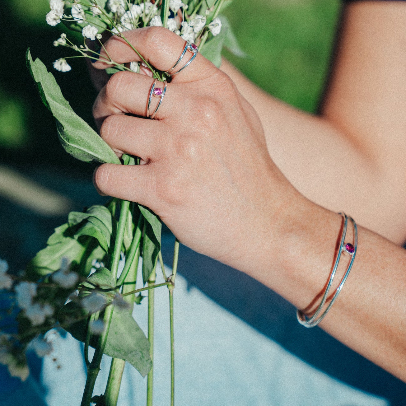 Iris Cuff Bracelet - Sterling Silver & Pink Tourmaline