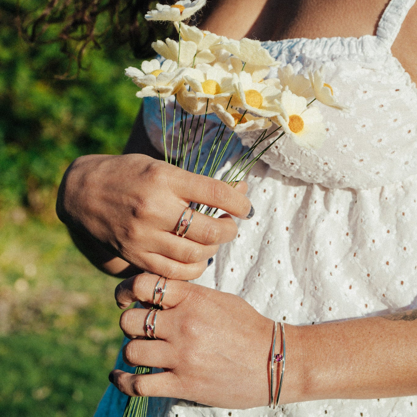 Iris Cuff Bracelet - Sterling Silver & Pink Tourmaline