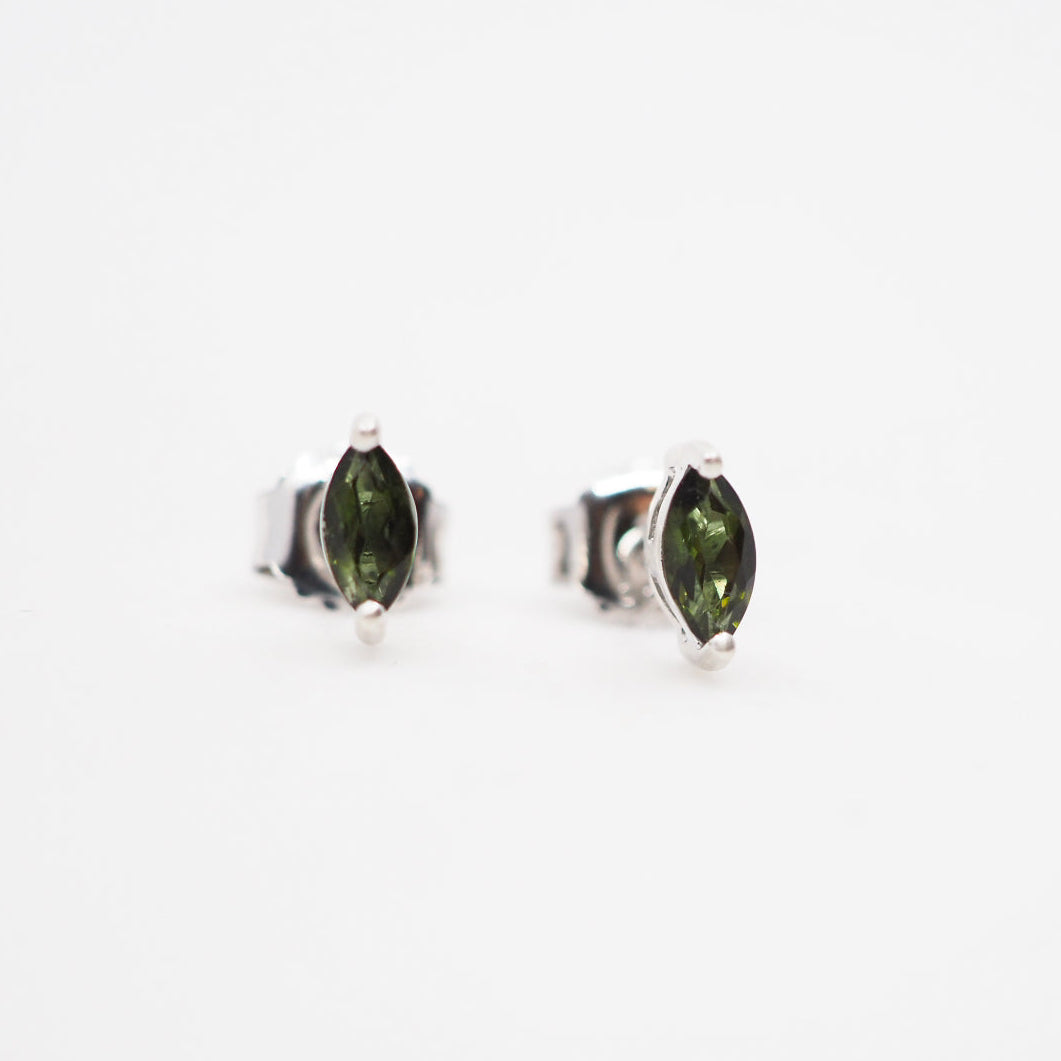 Sterling Silver Green Tourmaline Marquise Studs