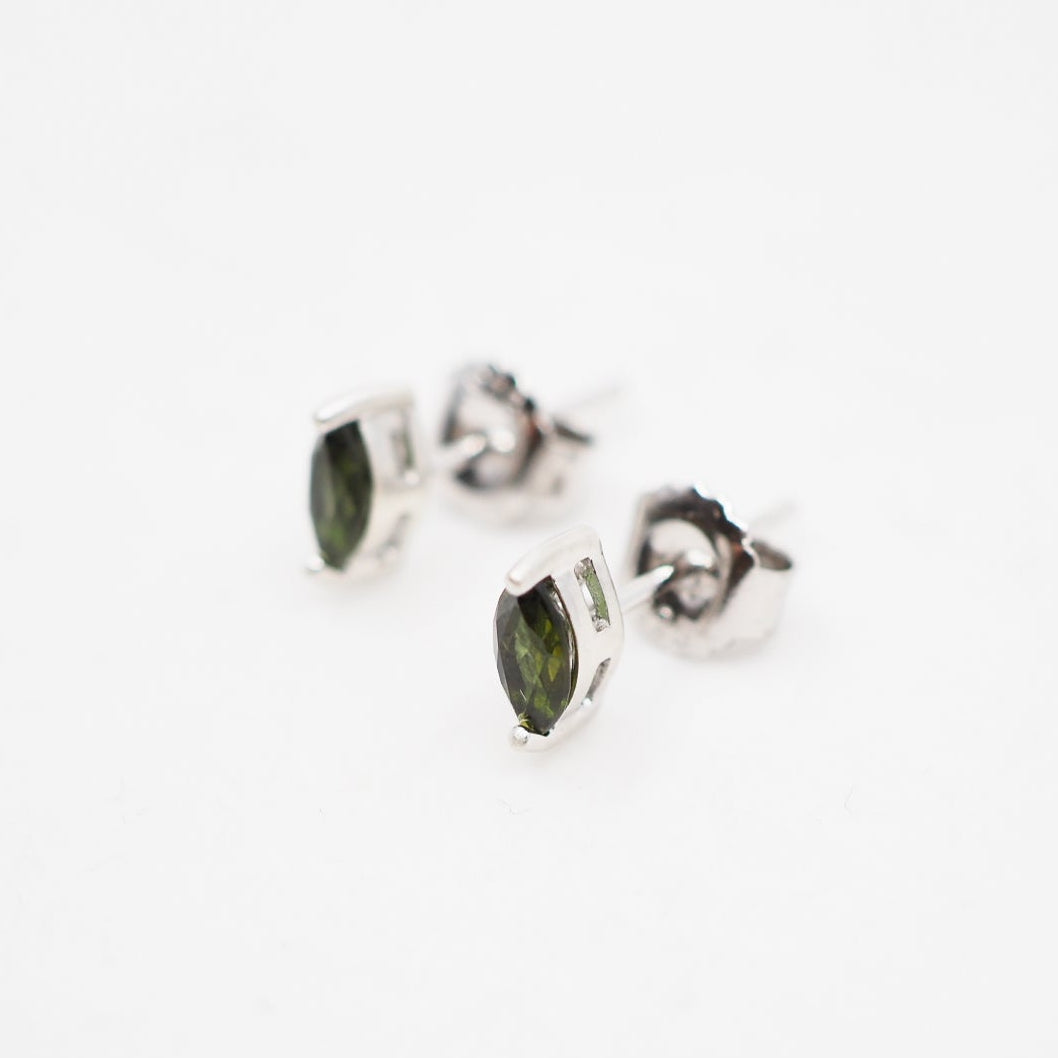 Sterling Silver Green Tourmaline Marquise Studs