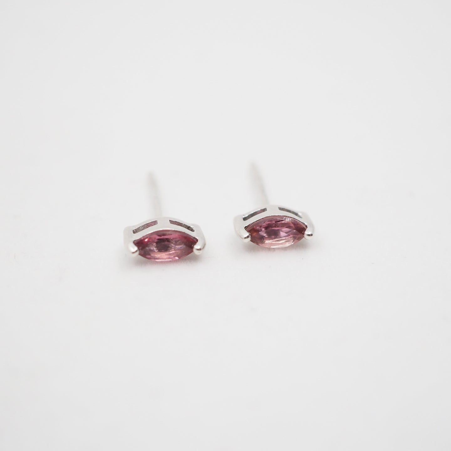 Sterling Silver Marquise Pink Tourmaline Studs