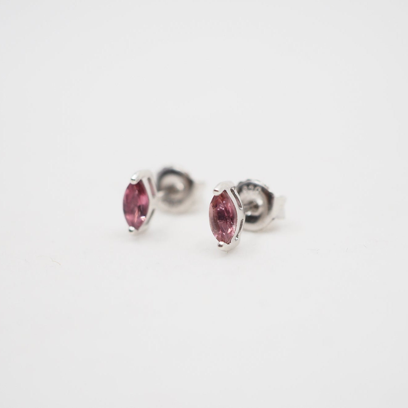 Sterling Silver Marquise Pink Tourmaline Studs