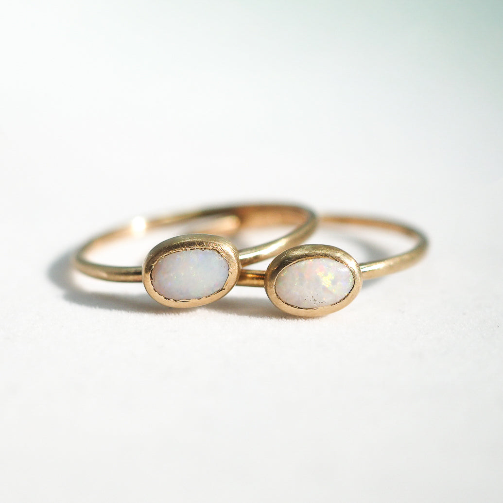 10k Gold White Opal Oval Stacking Ring