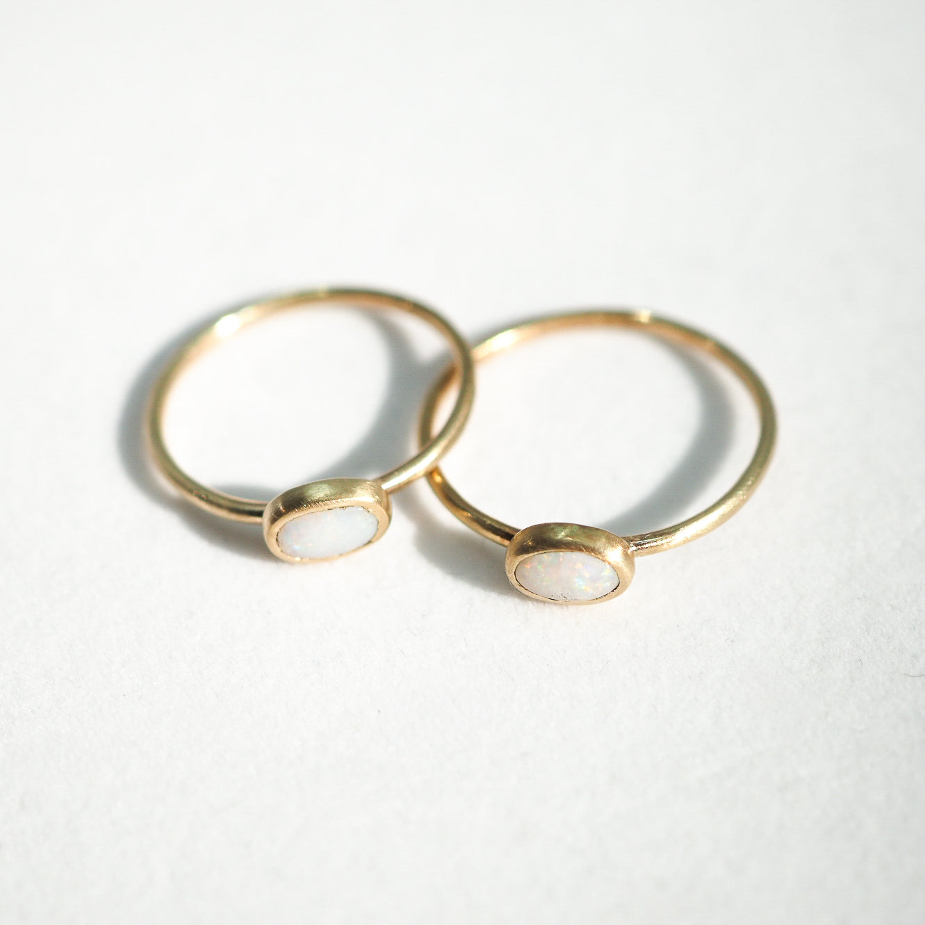 10k Gold White Opal Oval Stacking Ring