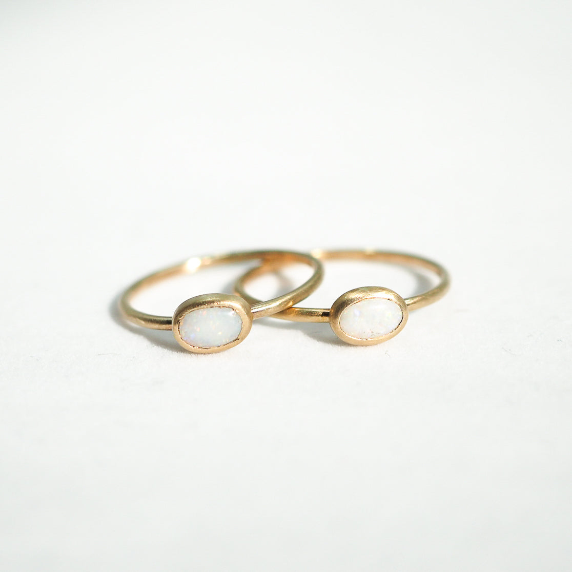 10k Gold White Opal Oval Stacking Ring
