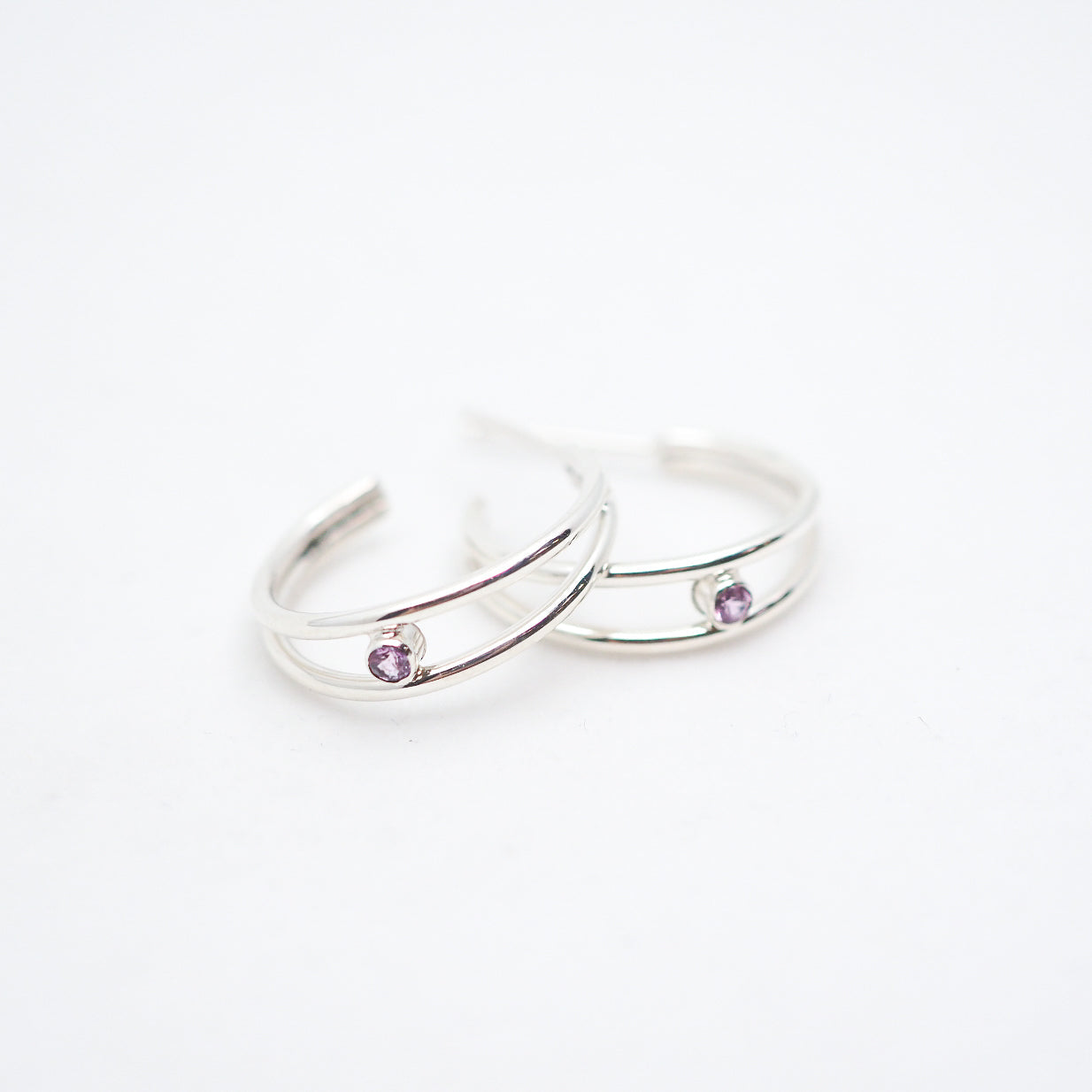 Iris Hoop Earrings - Sterling Silver & Pink Tourmaline