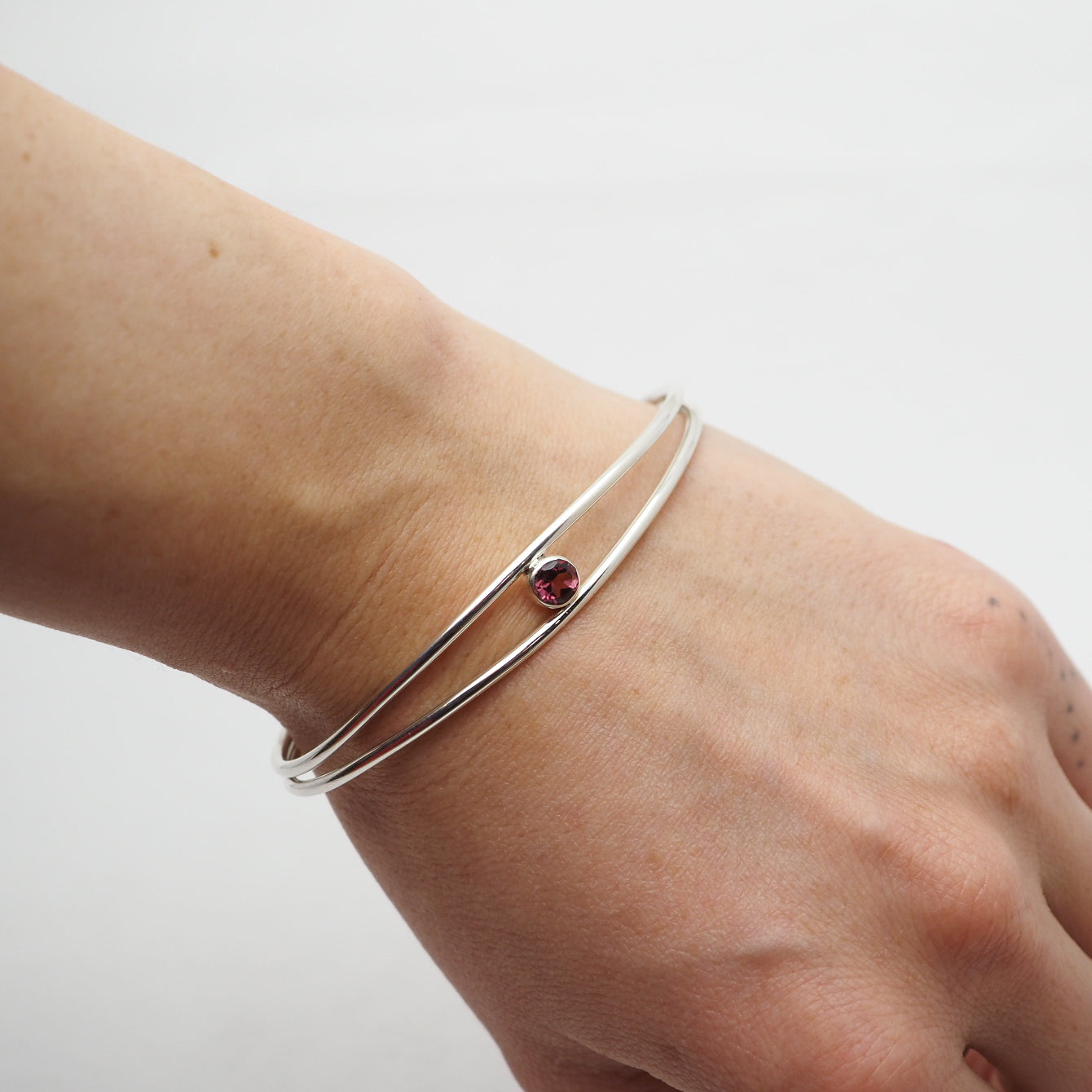 Iris Cuff Bracelet - Sterling Silver & Pink Tourmaline