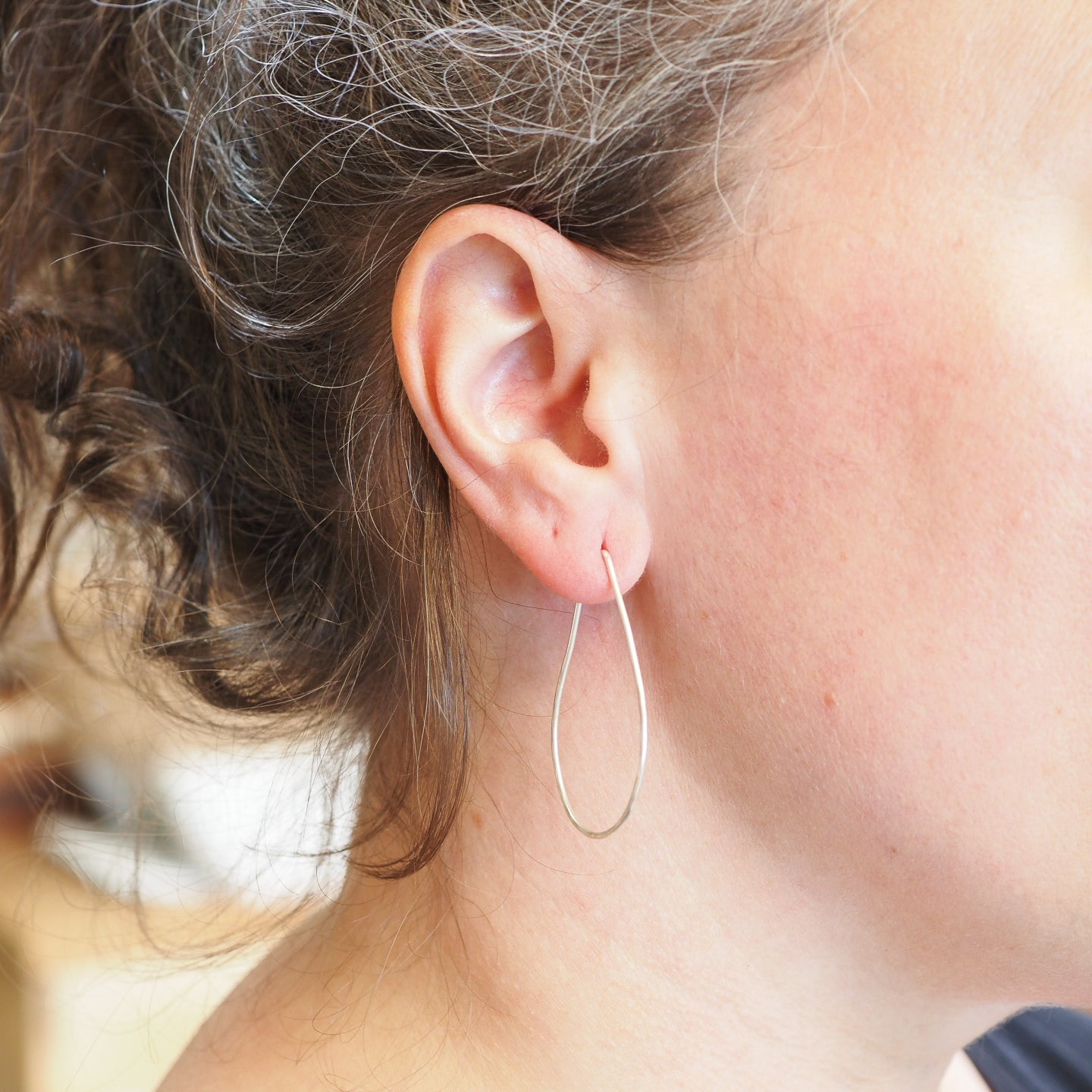 Sterling Silver Teardrop Half Hammered Hoops
