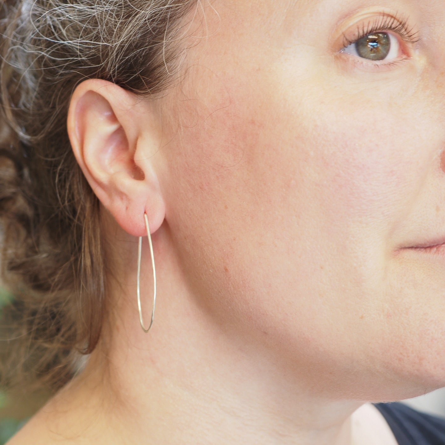 Sterling Silver Teardrop Half Hammered Hoops