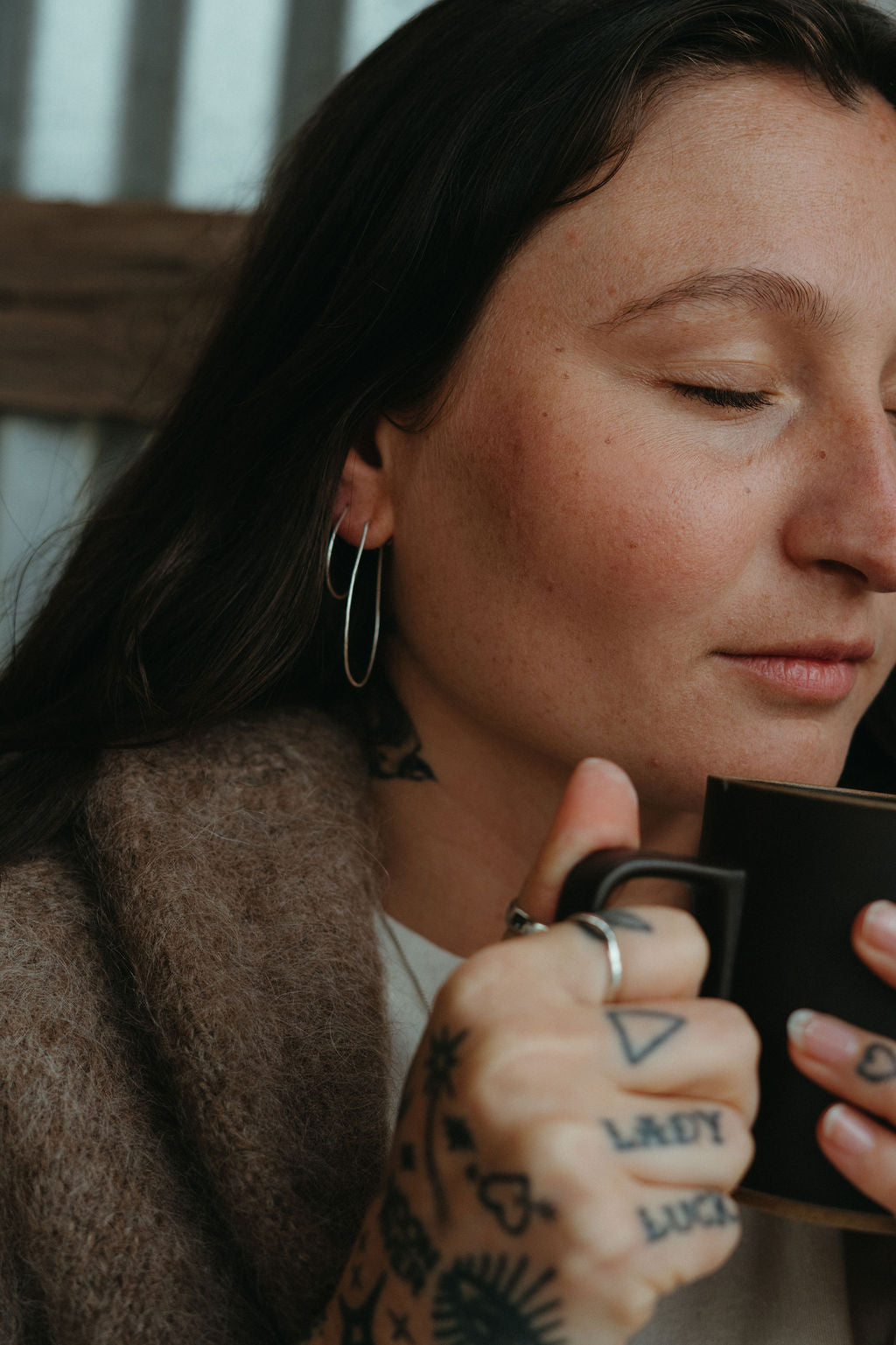 Teardrop Half Hammered Hoops - Sterling Silver