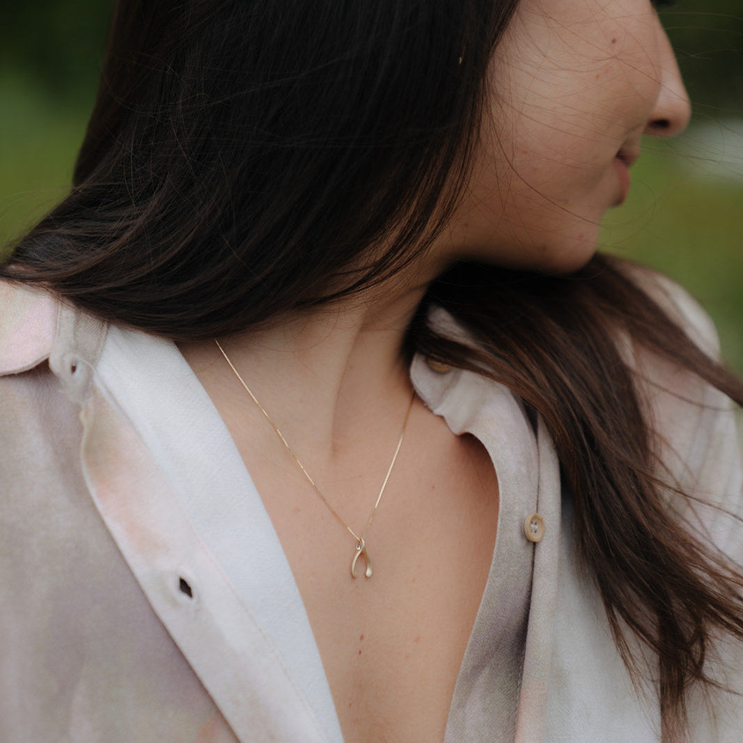 10k Gold Wishbone Necklace