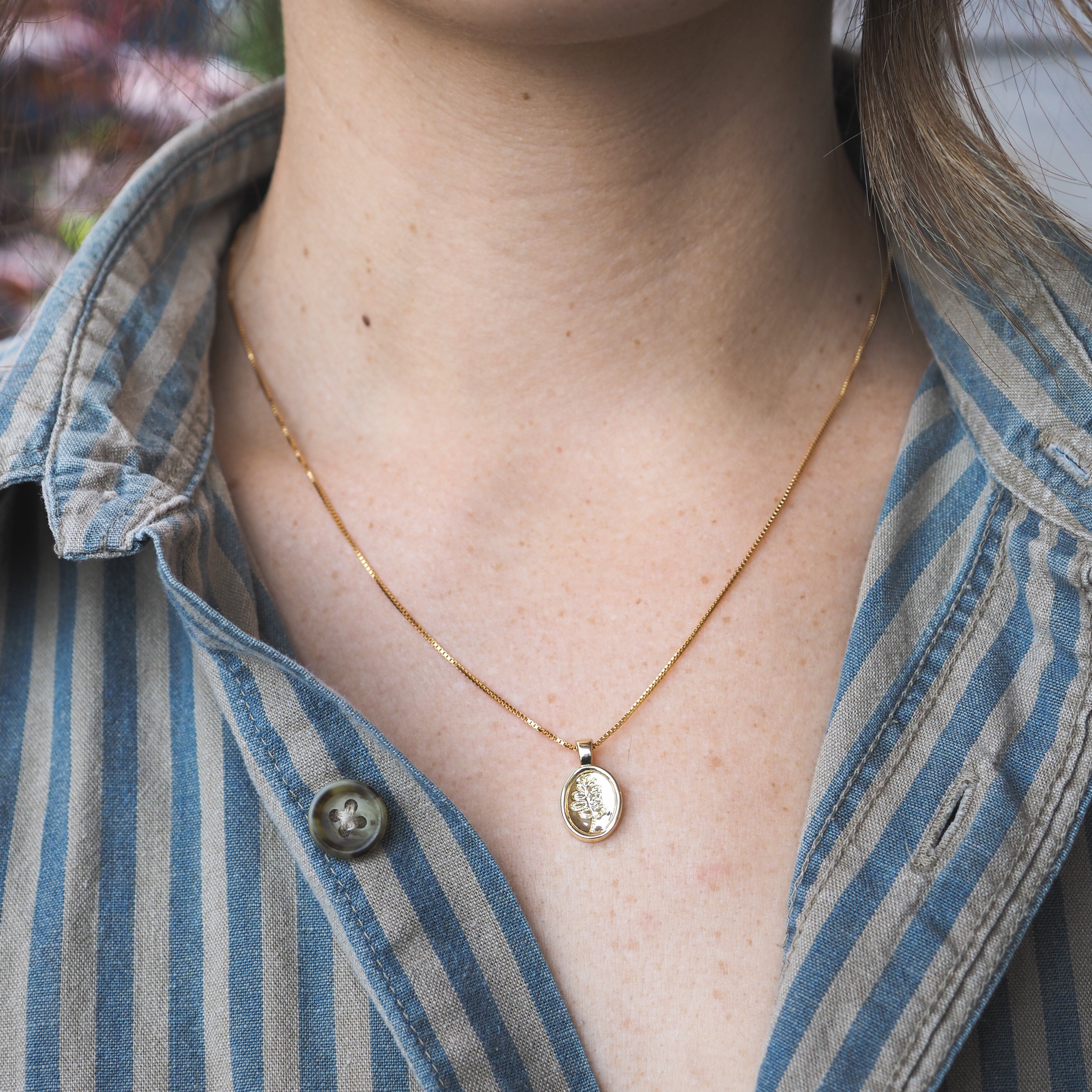 Lupine Charm Pendant Necklace - Gold Plated