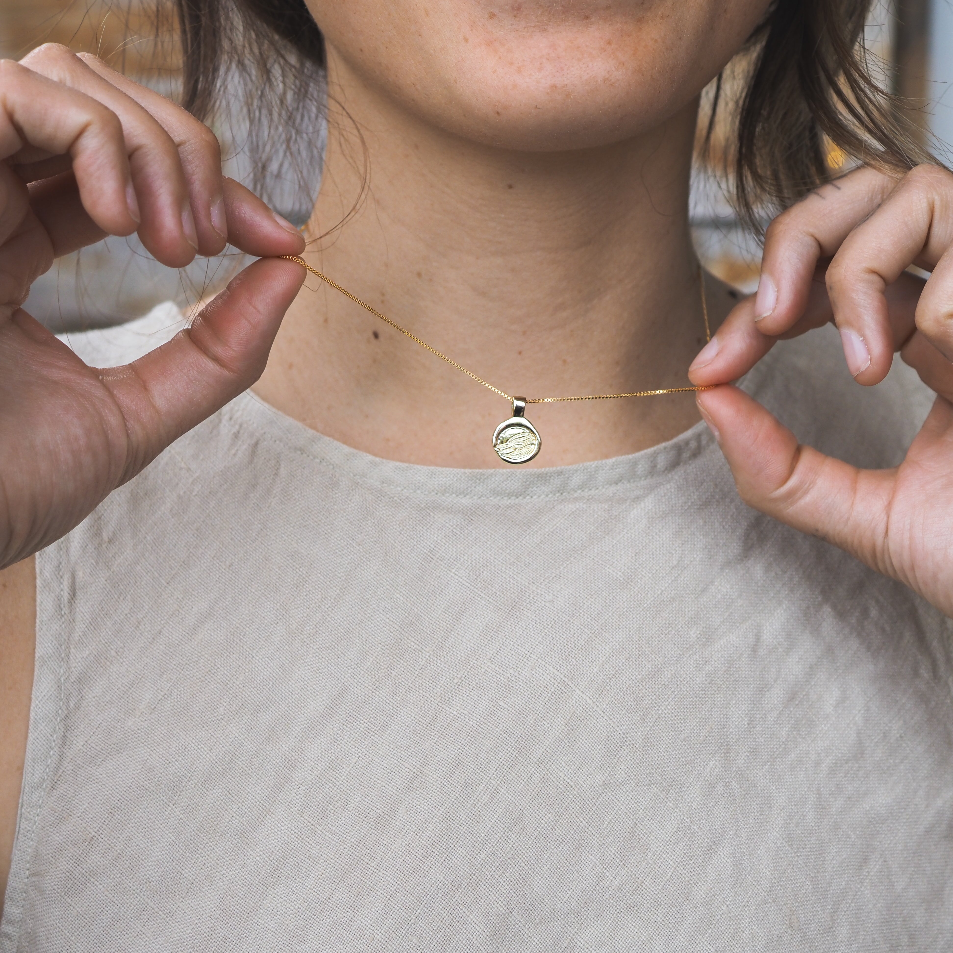 Wave Love Charm Necklace - Gold Plated