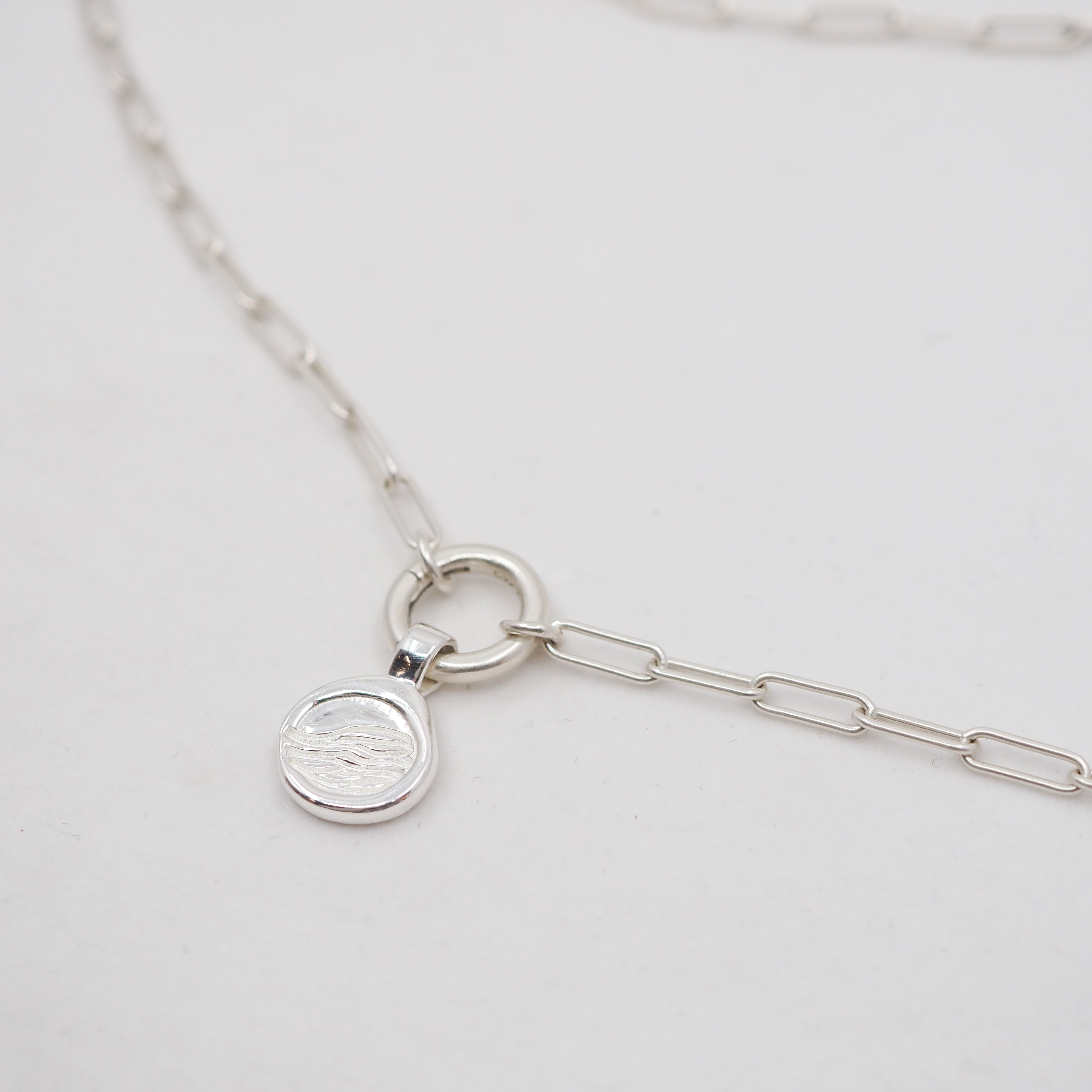 Wave Love Charm Pendant Necklace - Sterling Silver