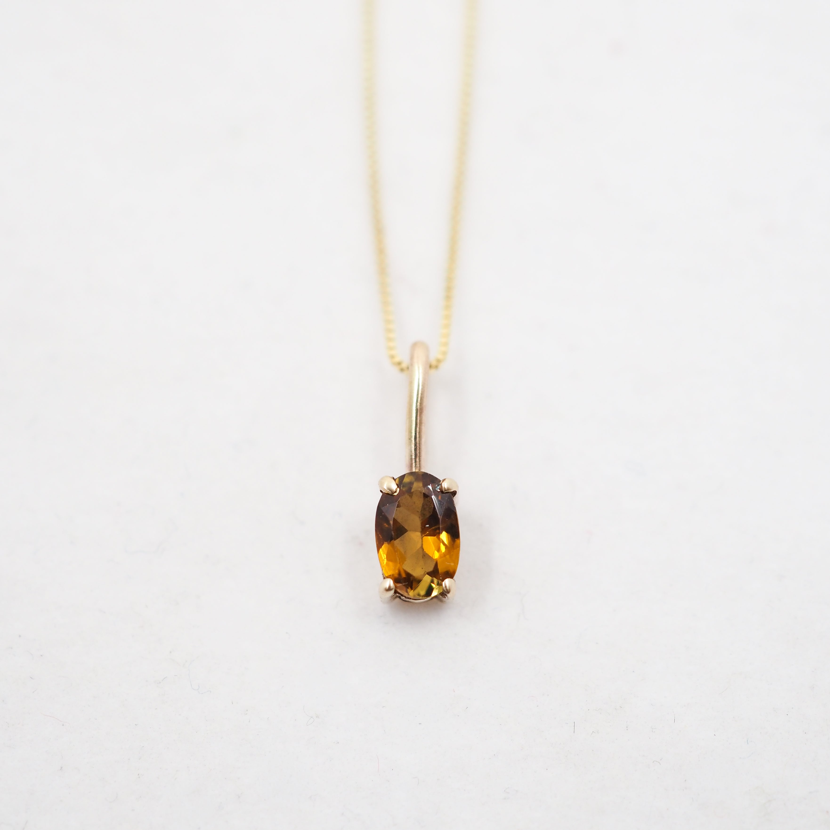 Sunlight Oval Gemstone Pendant - Orange Citrine - 10k Gold