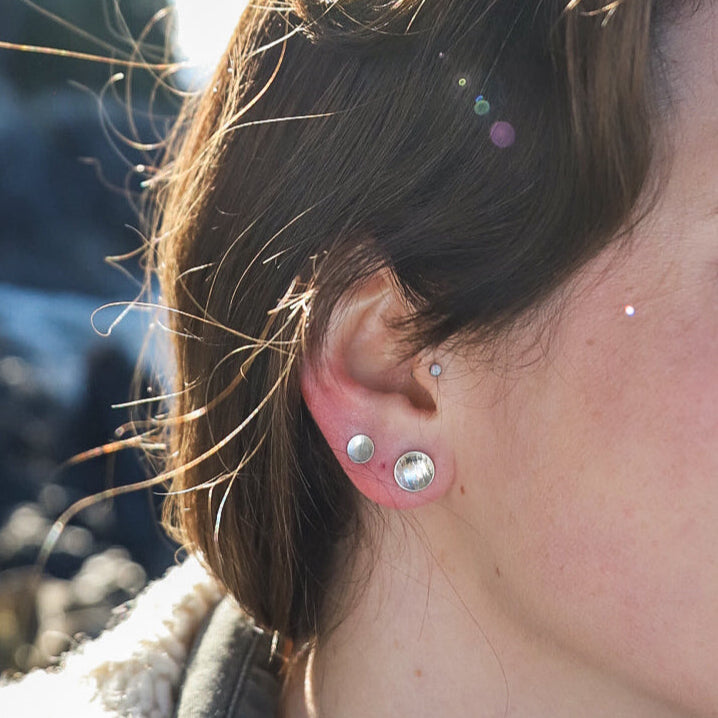 Sterling Silver Orbit Textured Studs