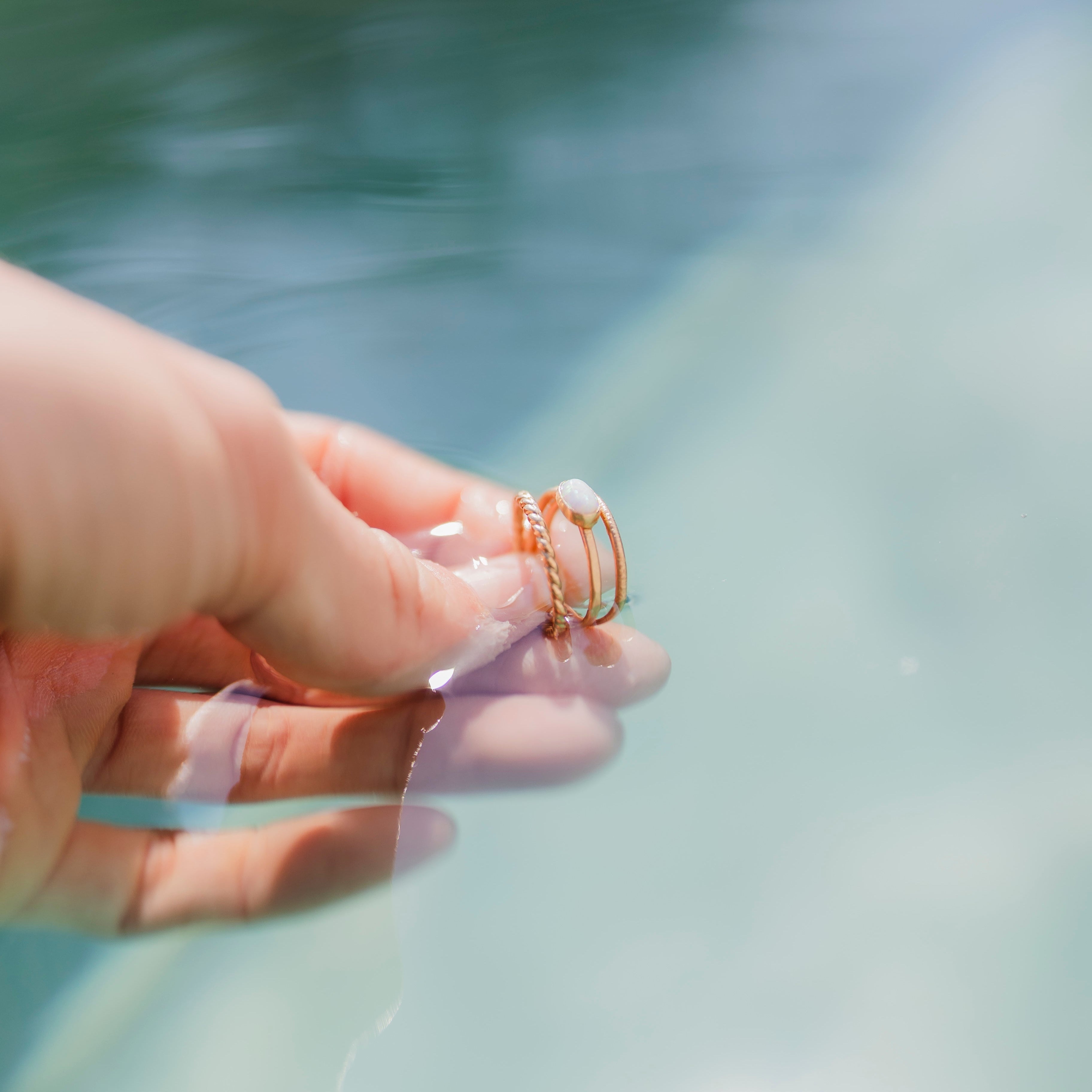 10k Gold White Opal Oval Stacking Ring