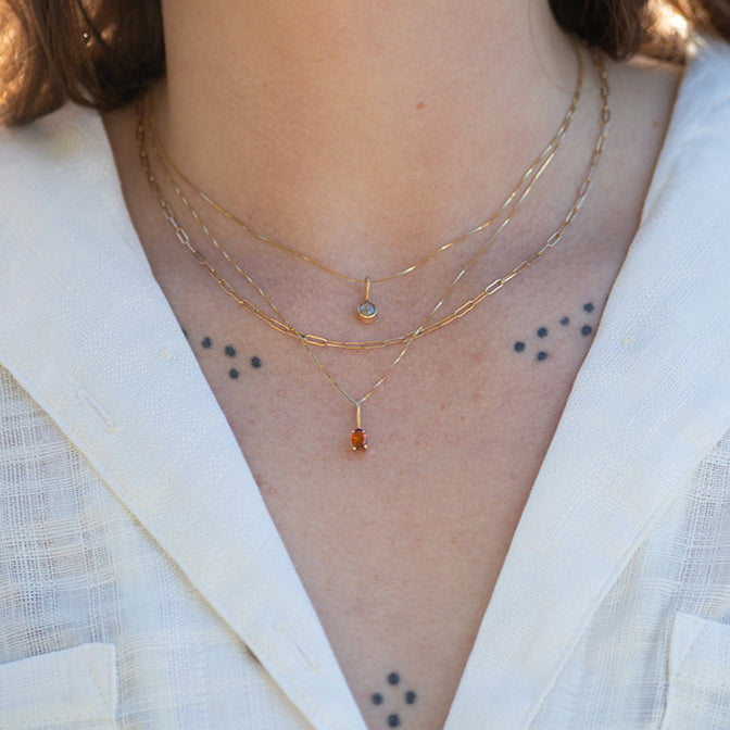 Sunlight Oval Gemstone Necklace - Orange Citrine - 10k Gold
