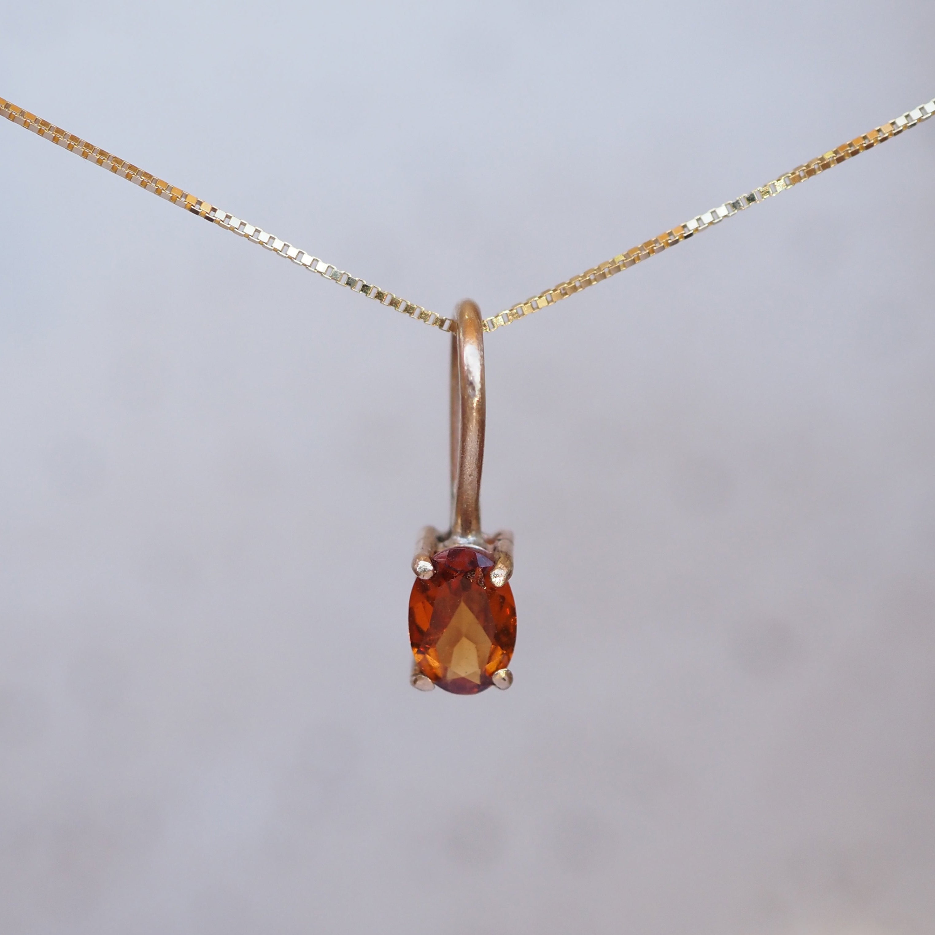 Sunlight Oval Gemstone Necklace - Orange Citrine - 10k Gold