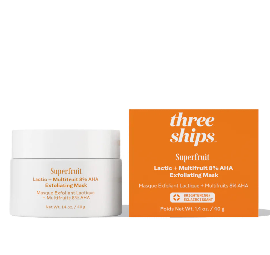 Three Ships Superfruit mask with awards on a white background